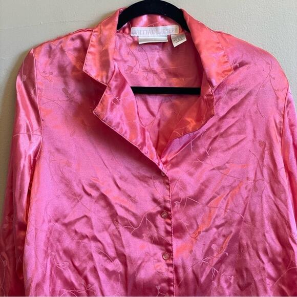 Vintage Brittain, Joseph L PINK pajama top button down flower - Picture 2 of 7